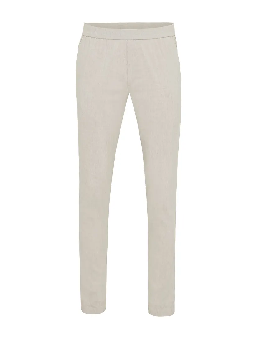 linnen pantalon Genti chino beige effen normale fit