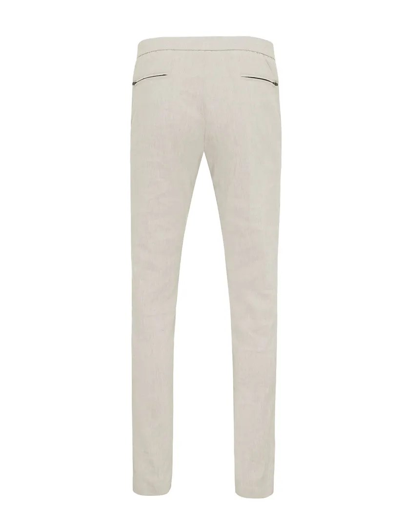 linnen pantalon Genti chino beige effen normale fit