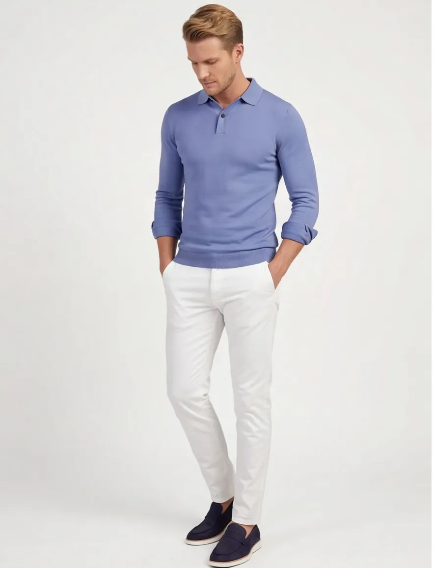Genti polo lange mouw blauw