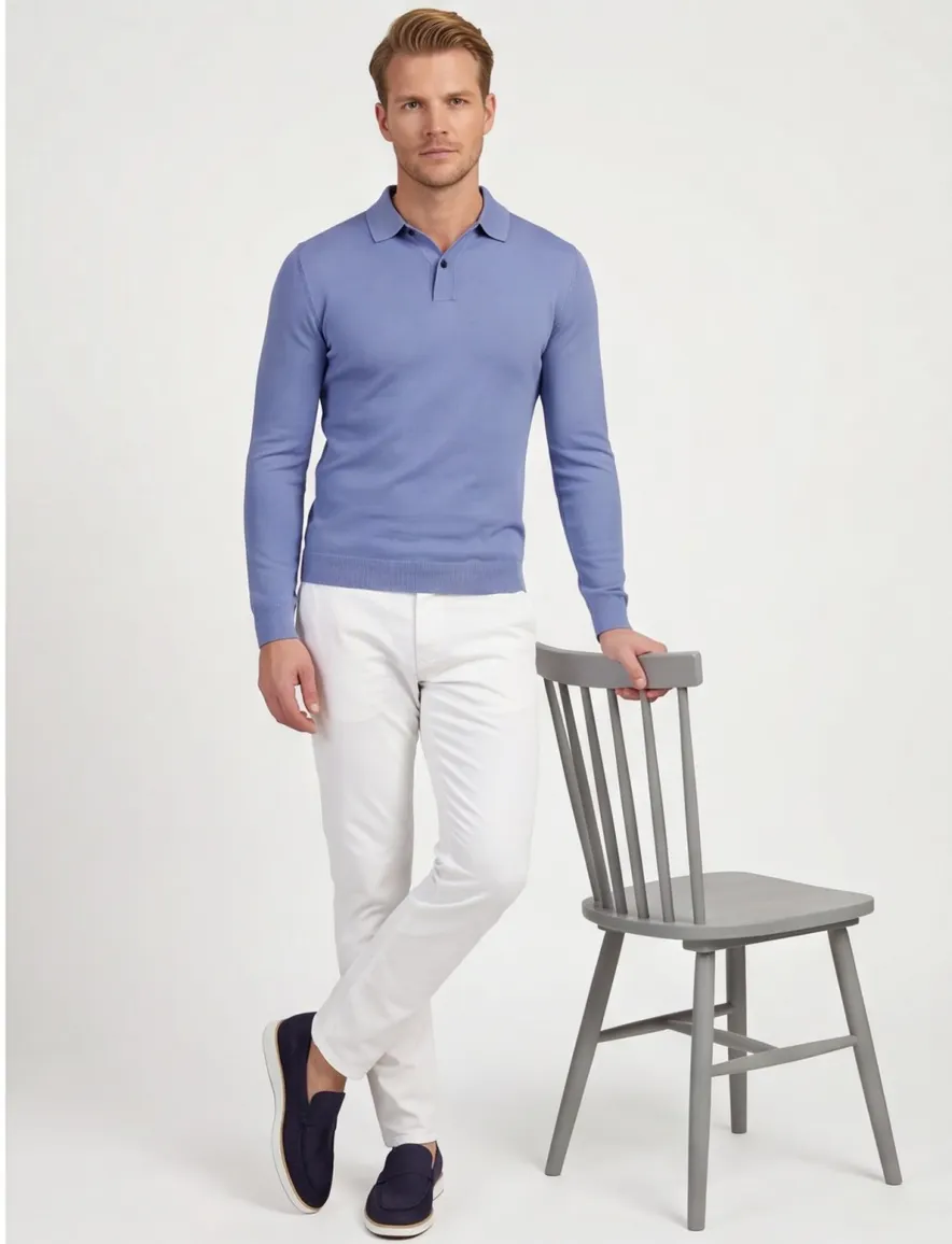 elegant Genti polo lange mouw blauw