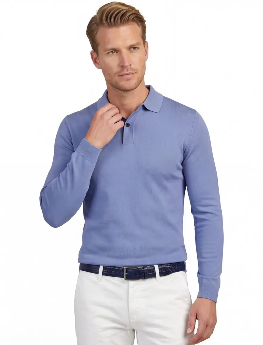 elegant Genti polo lange mouw blauw
