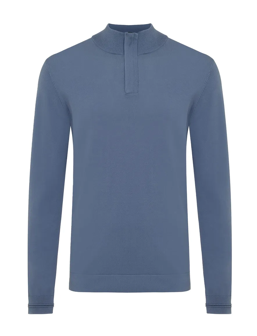 Genti half zip effen blauw normale fit