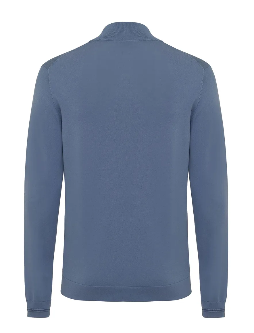 Genti half zip effen blauw normale fit