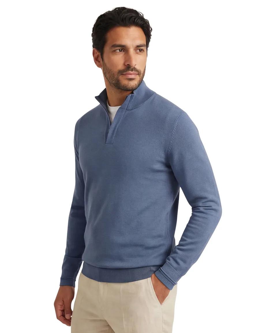 Genti half zip effen blauw normale fit