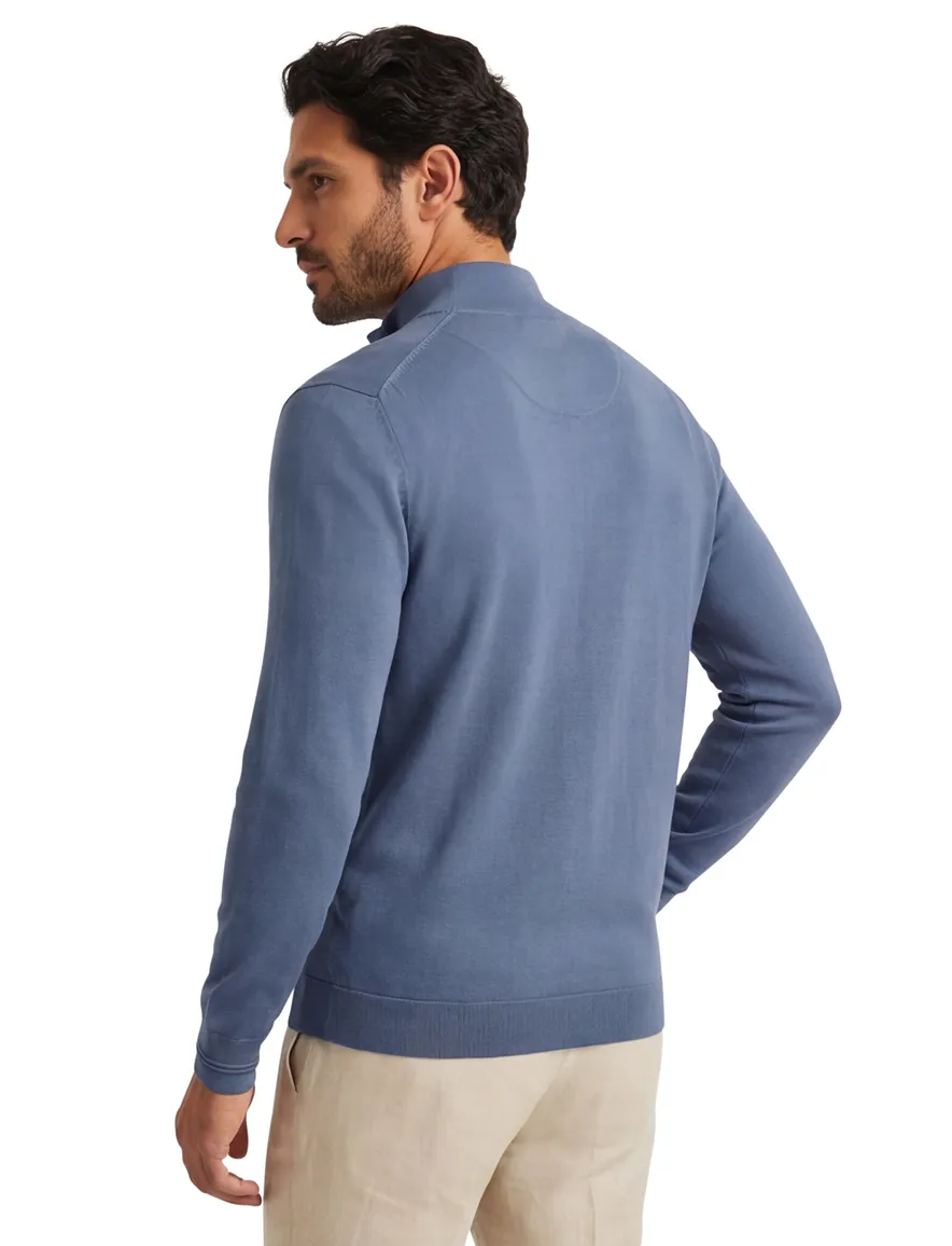 Genti half zip effen blauw normale fit