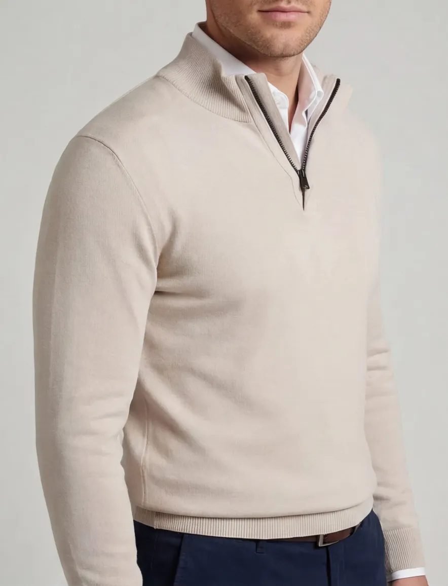 Genti turtle neck half zip trui beige