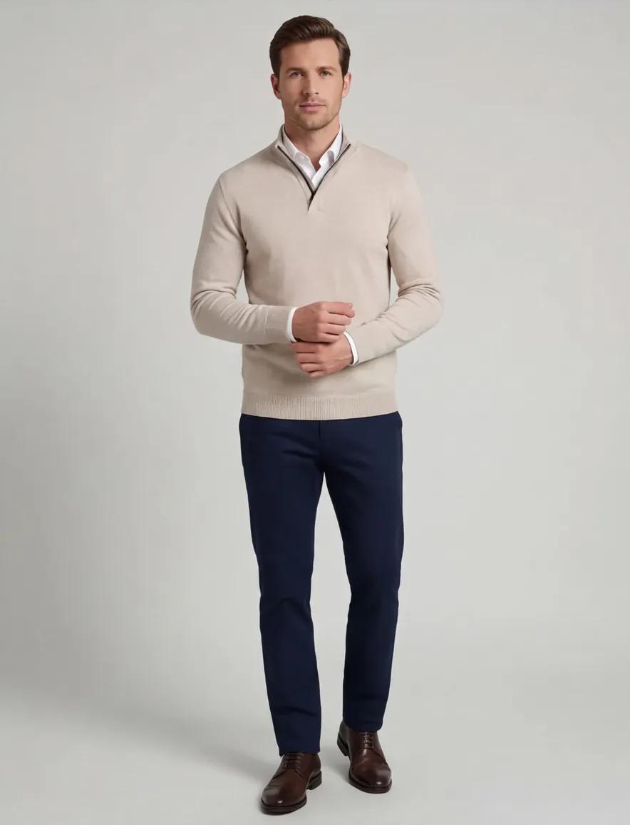 Genti turtle neck half zip trui beige