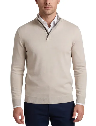 Genti Genti turtle neck half zip trui beige