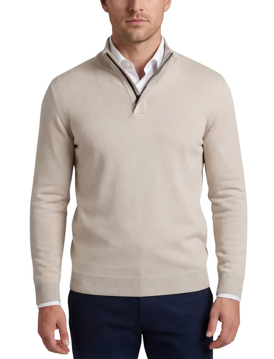 Genti turtle neck half zip trui beige