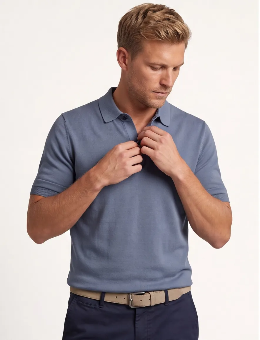Genti polo blauw effen viscose normale fit