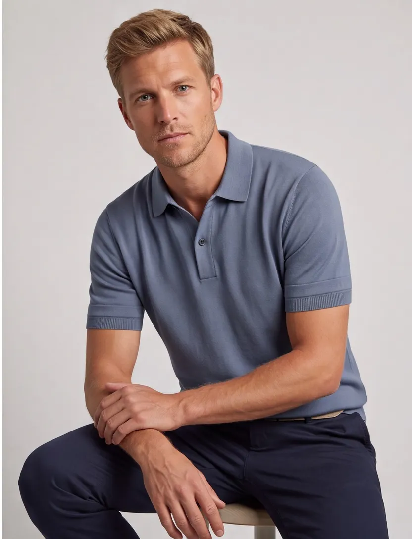 Genti polo effen blauw normale fit