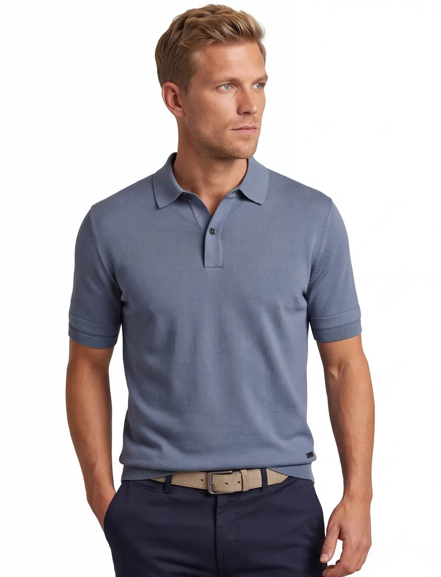 Genti polo blauw effen viscose normale fit