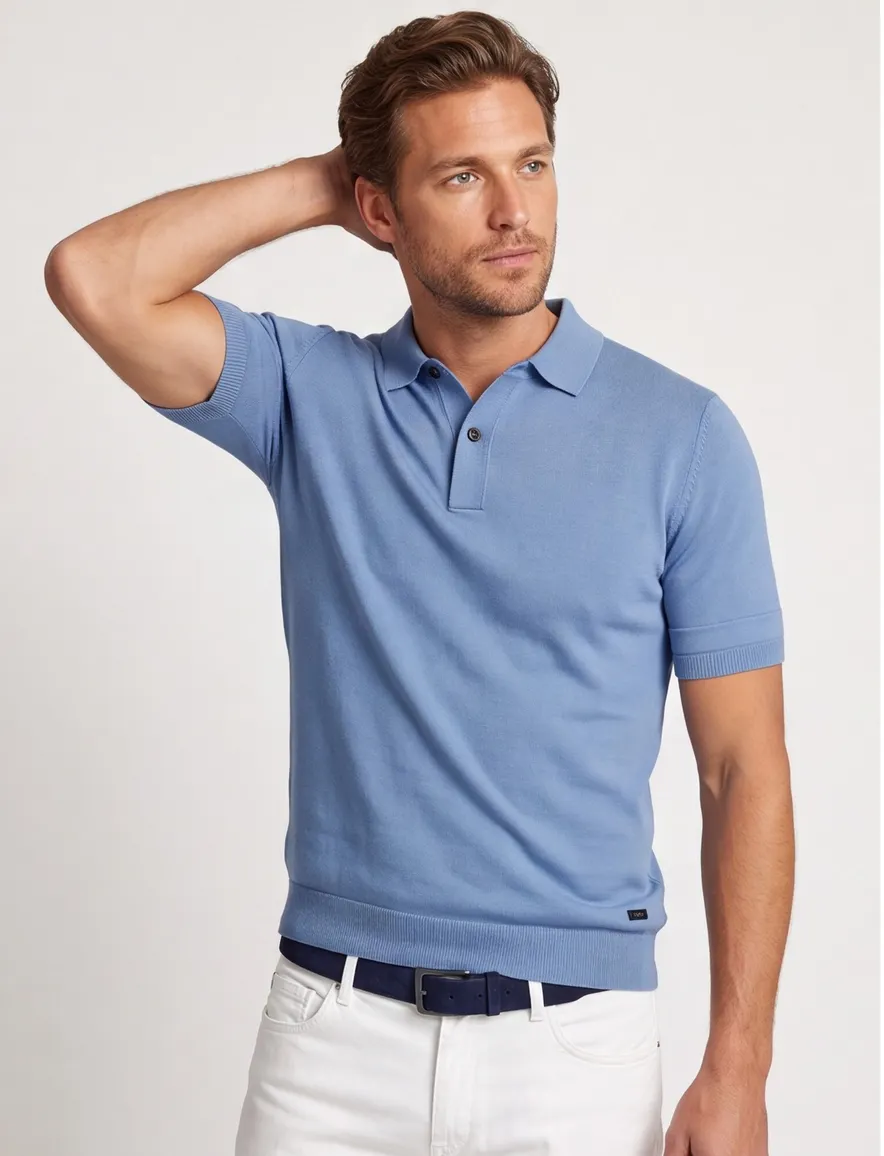 Genti polo lichtblauw effen viscose normale fit