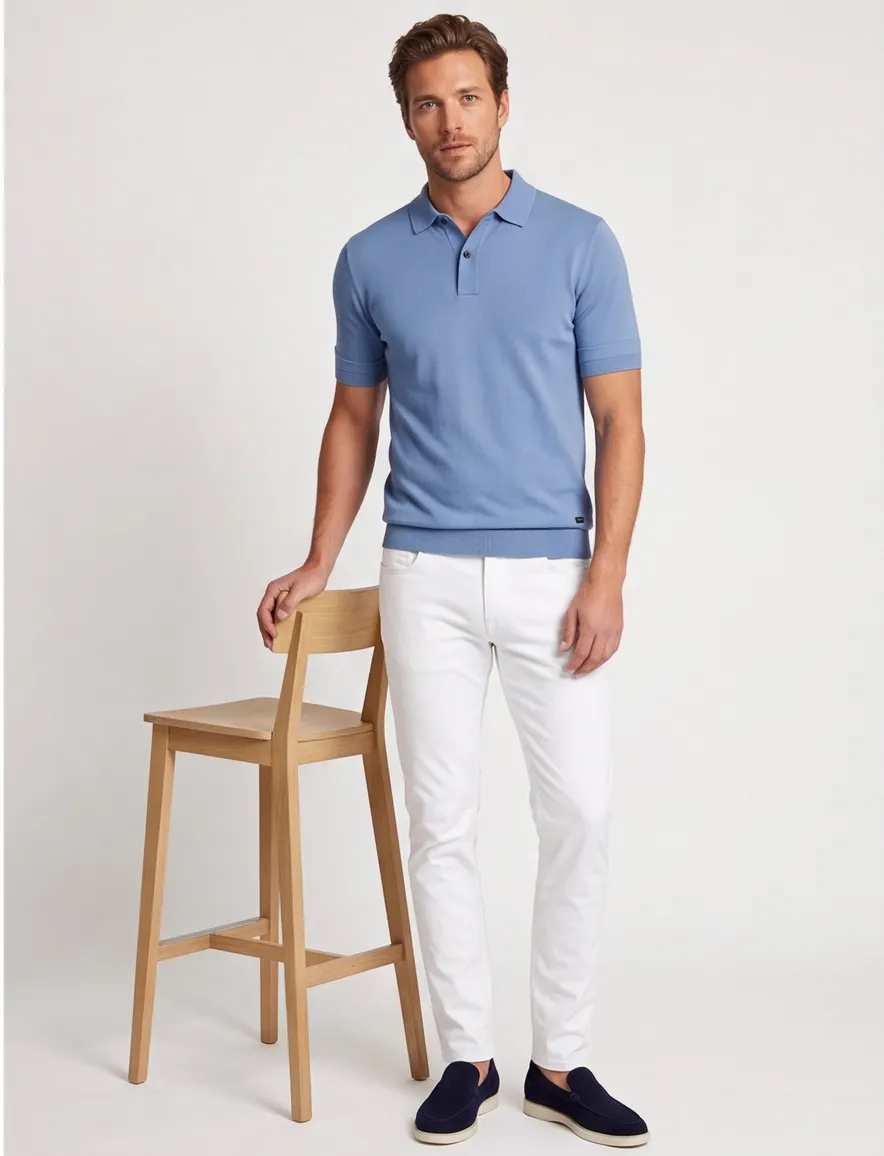 Genti polo lichtblauw effen viscose normale fit