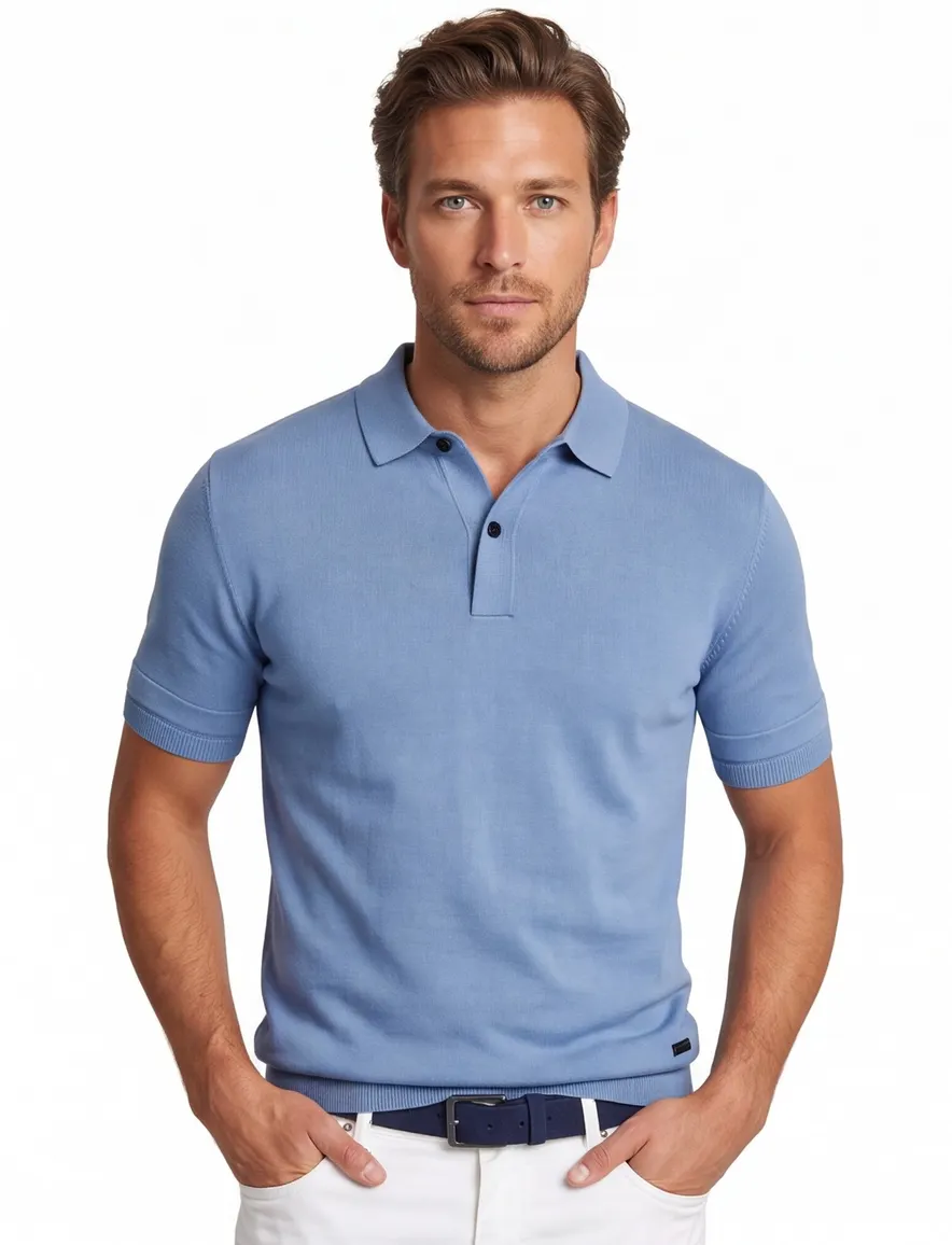 Genti polo lichtblauw effen viscose normale fit