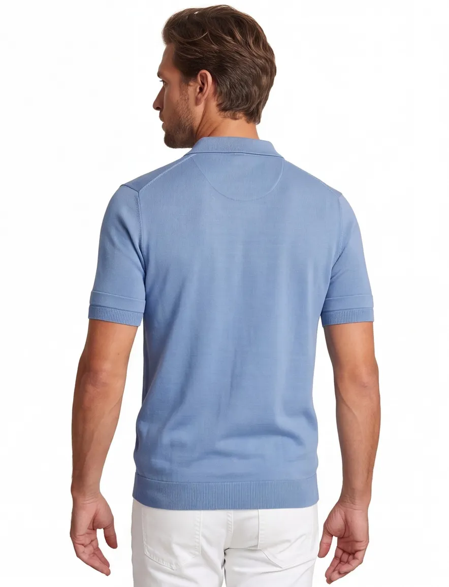 Genti polo lichtblauw effen viscose normale fit