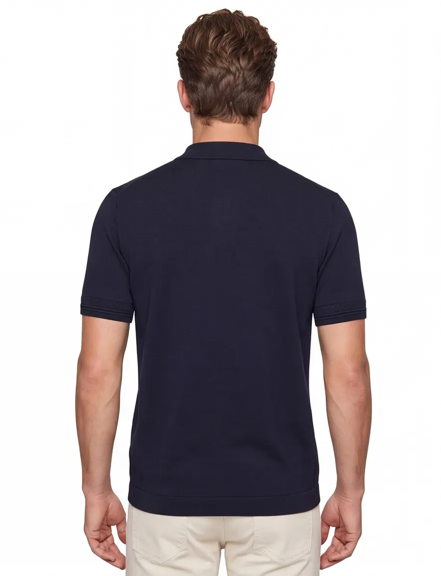 Genti polo donkerblauw effen normale fit rits