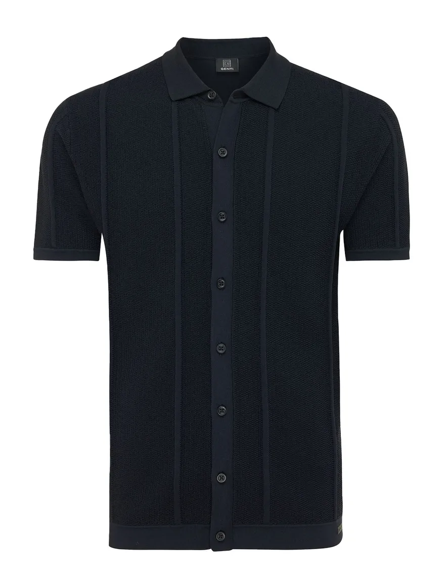 Genti overhemd donkerblauw effen