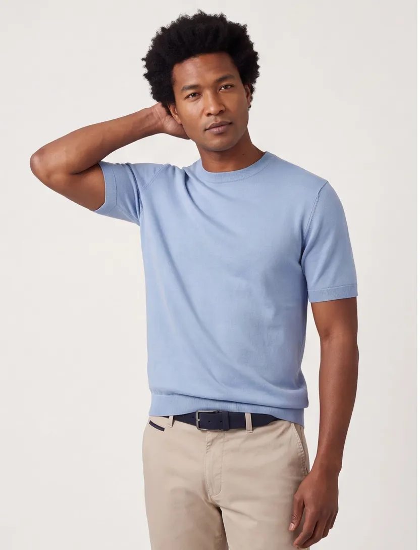 Genti T-shirt blauw normale fit effen