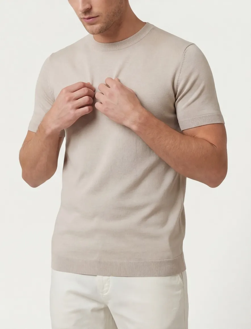 Genti T-shirt beige effen normale fit