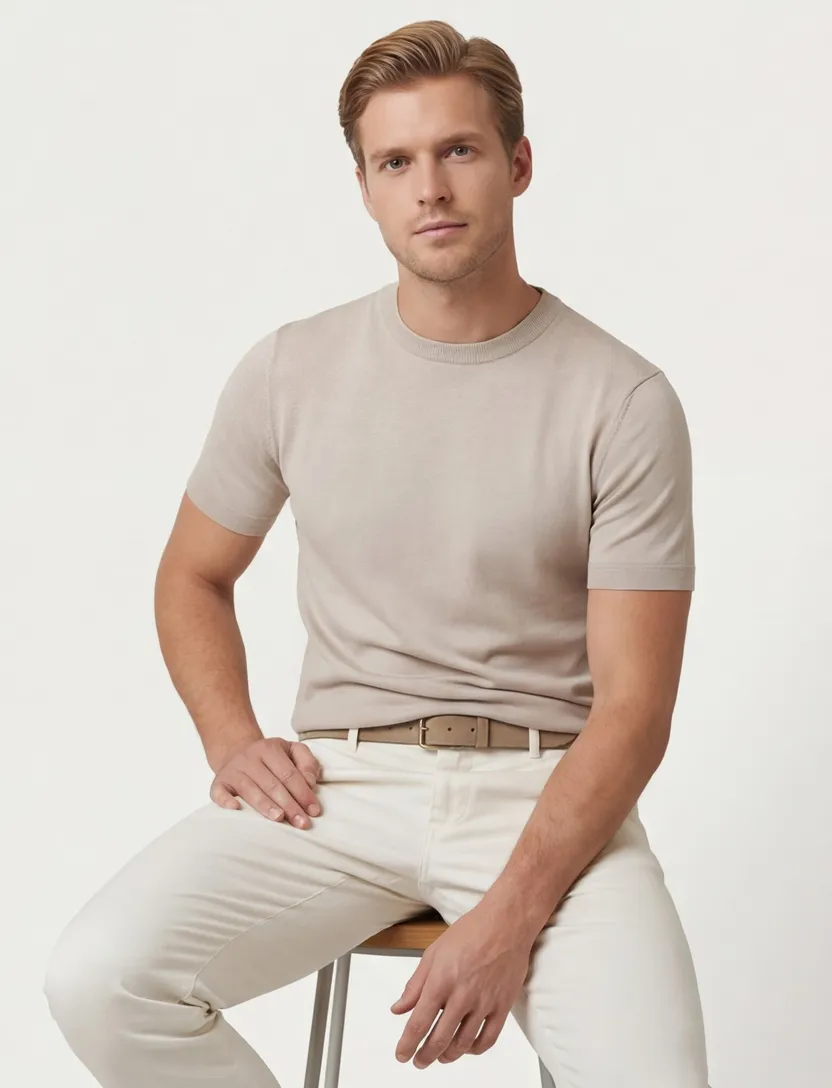 viscose Genti T-shirt beige effen normale fit