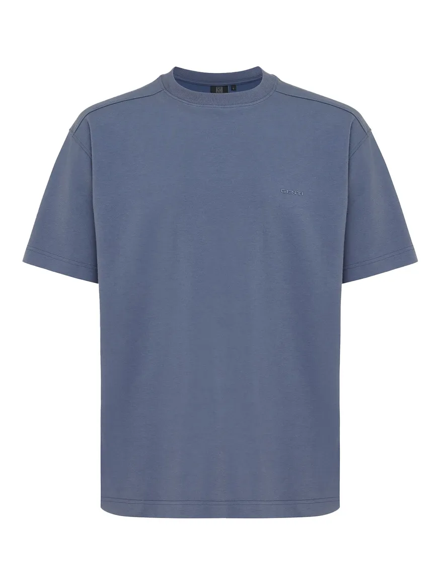 Genti T-shirt blauw effen normale fit
