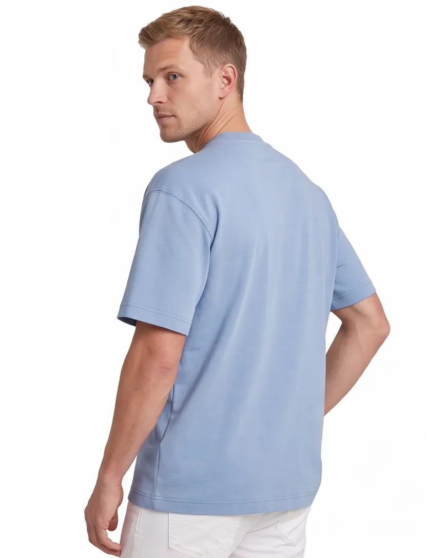 Genti T-shirt effen blauw normale fit