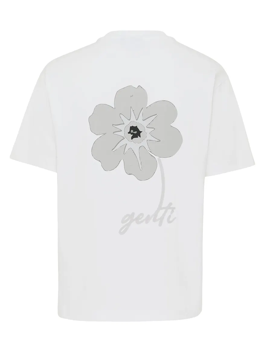 Genti T-shirt wit backprint effen relaxed fit