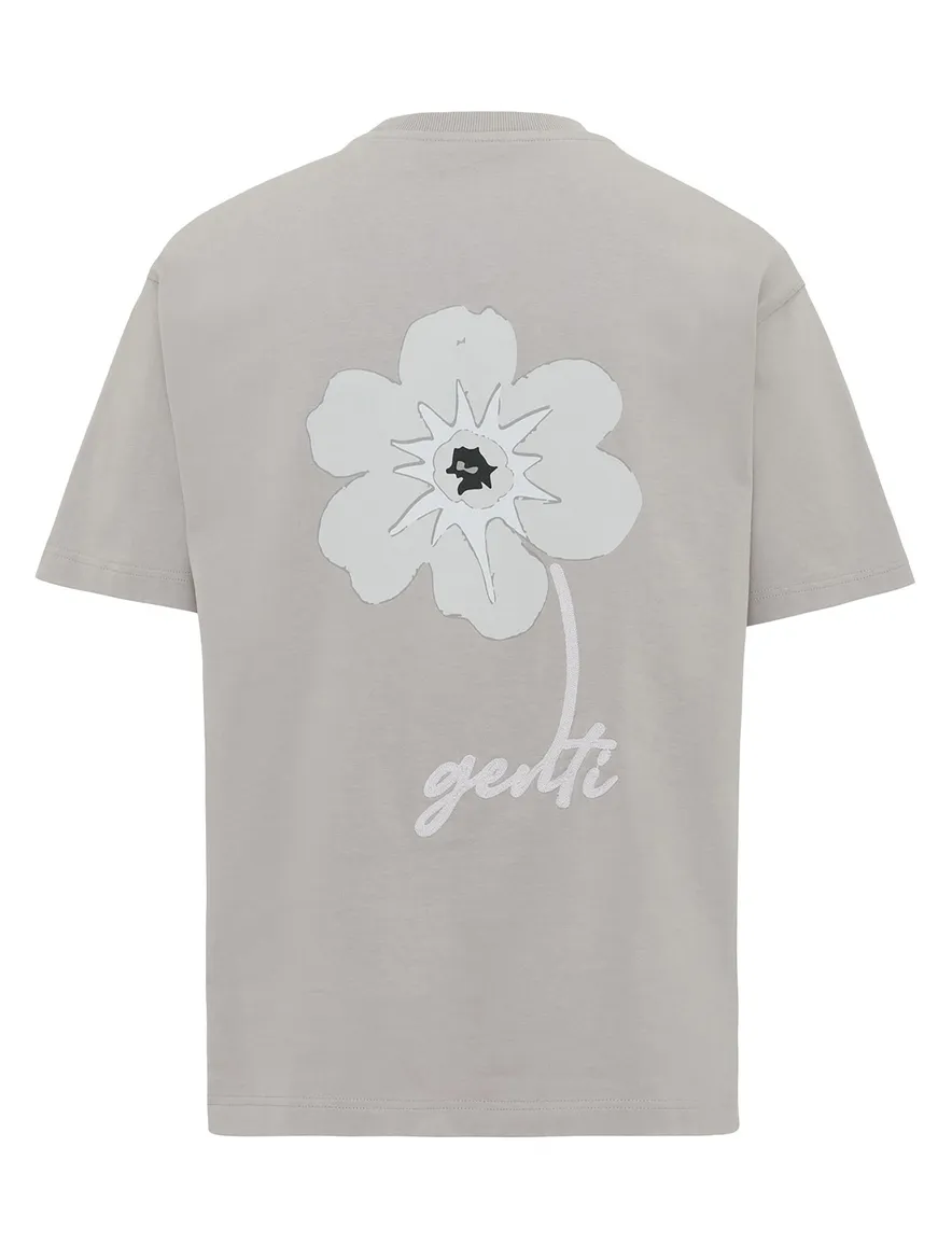 Genti T-shirt grijs print achterkant relaxed fit