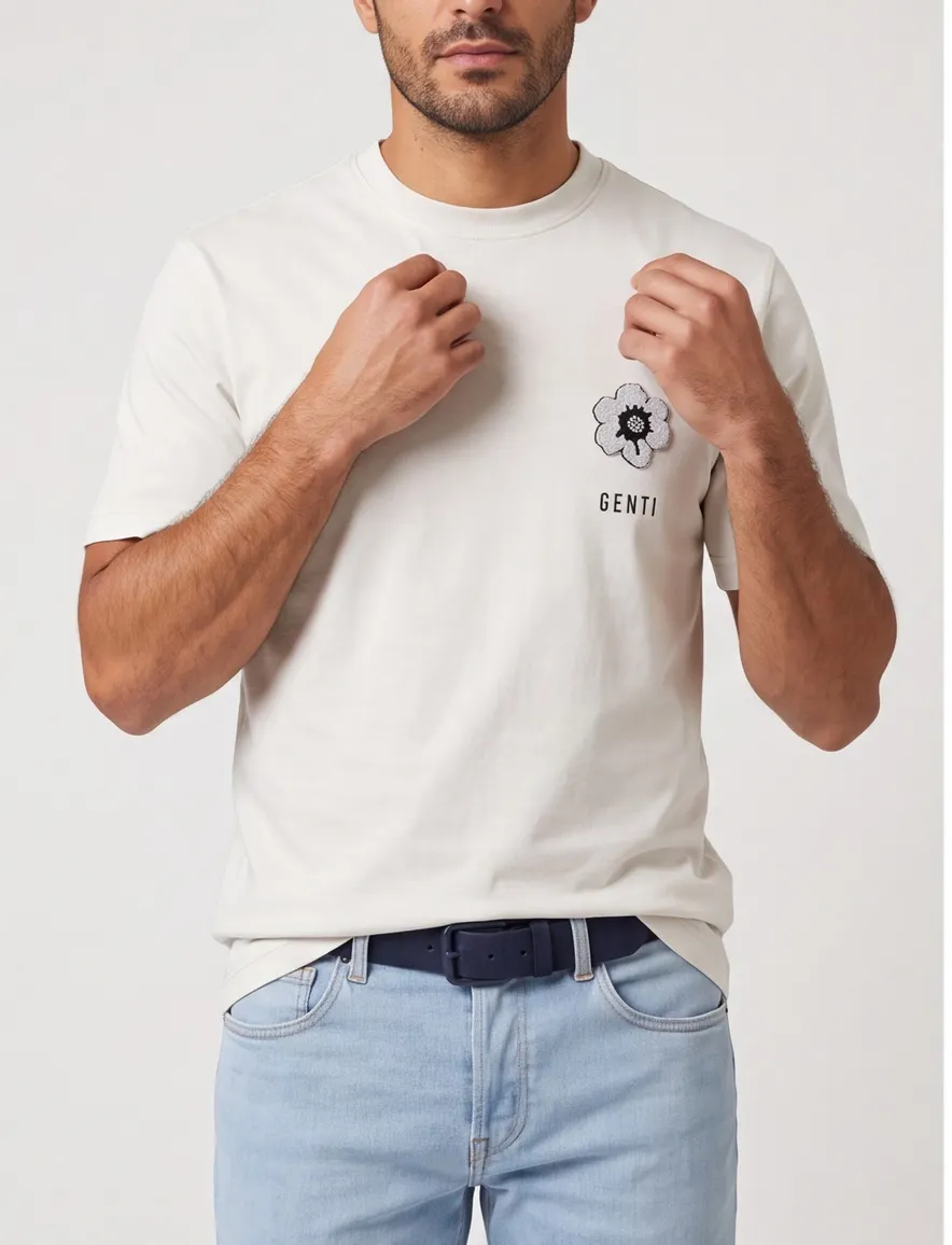 Genti T-shirt grijs effen katoen normale fit