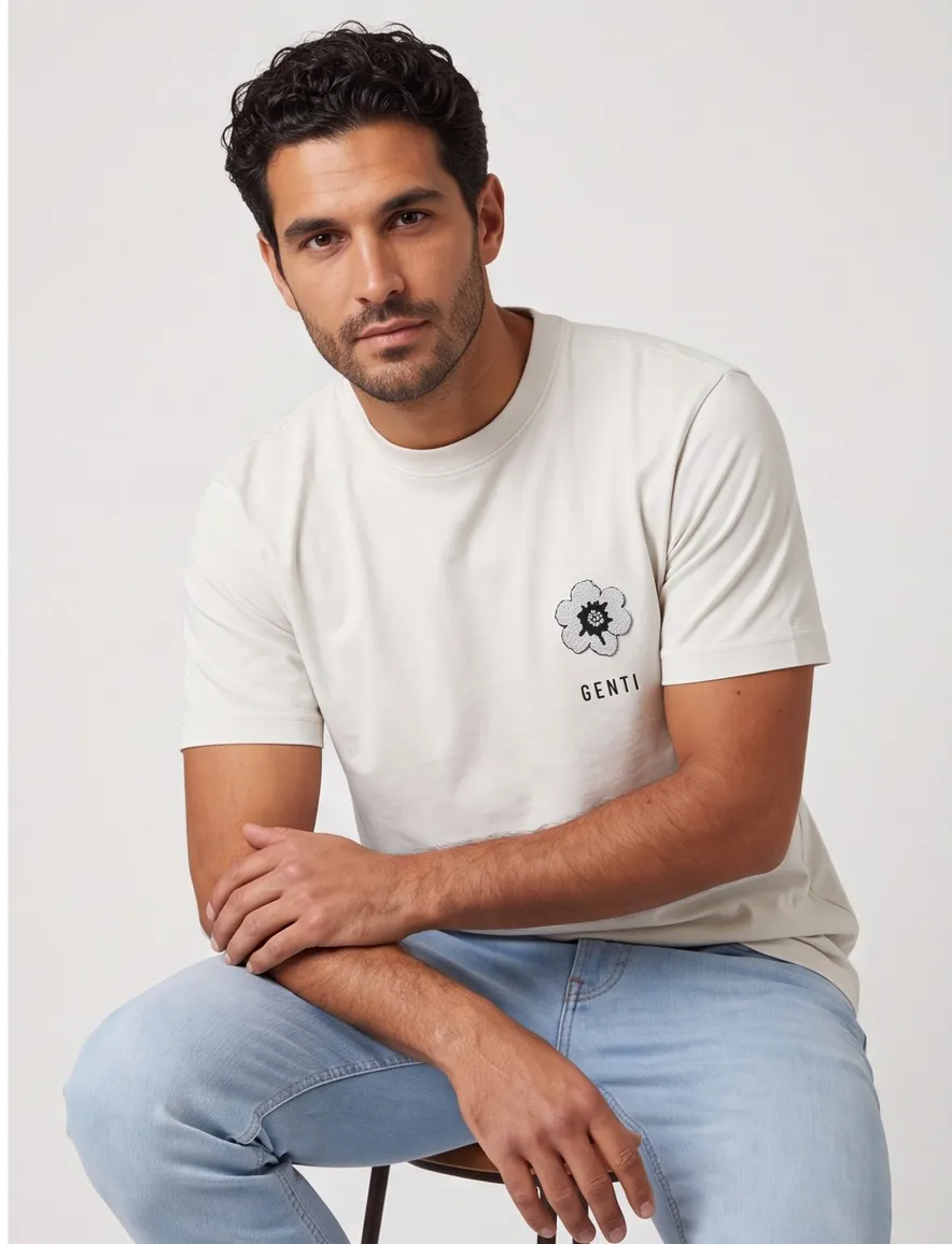 Genti T-shirt grijs effen katoen normale fit