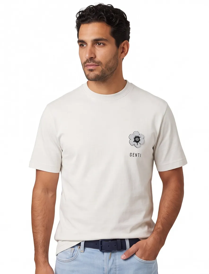 Genti T-shirt grijs effen katoen normale fit