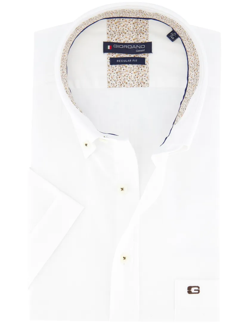 Giordano overhemd Regular Fit korte mouw wit effen
