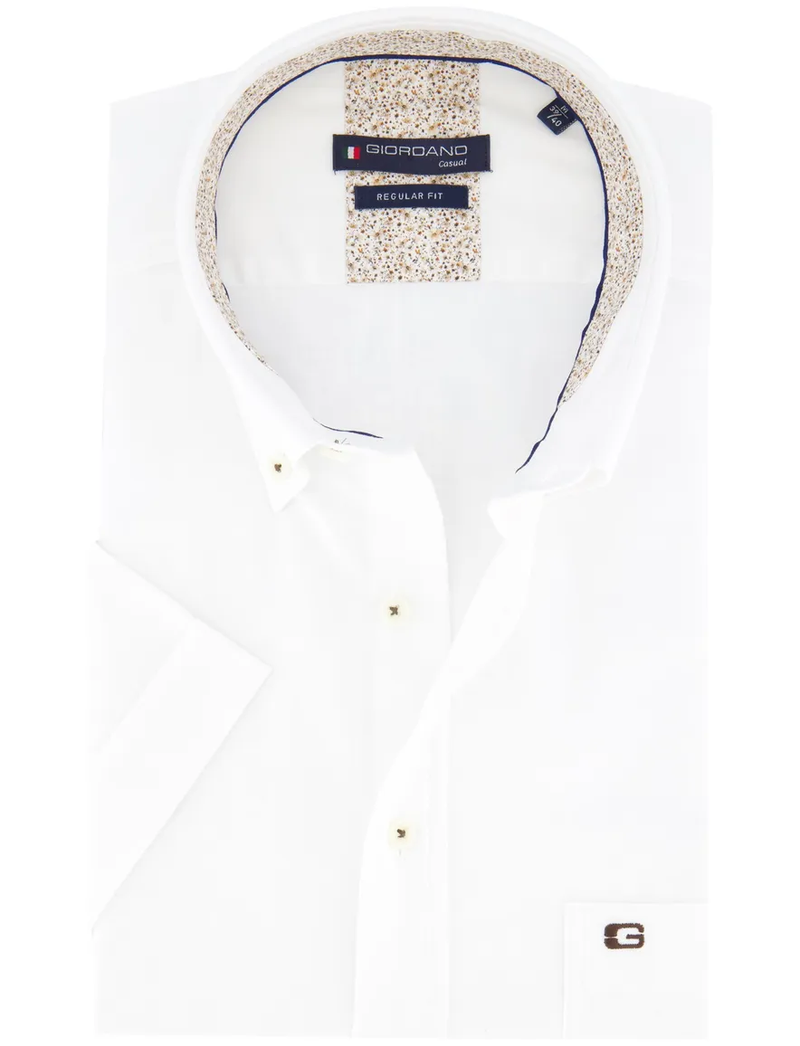 Giordano Regular Fit overhemd korte mouw wit effen