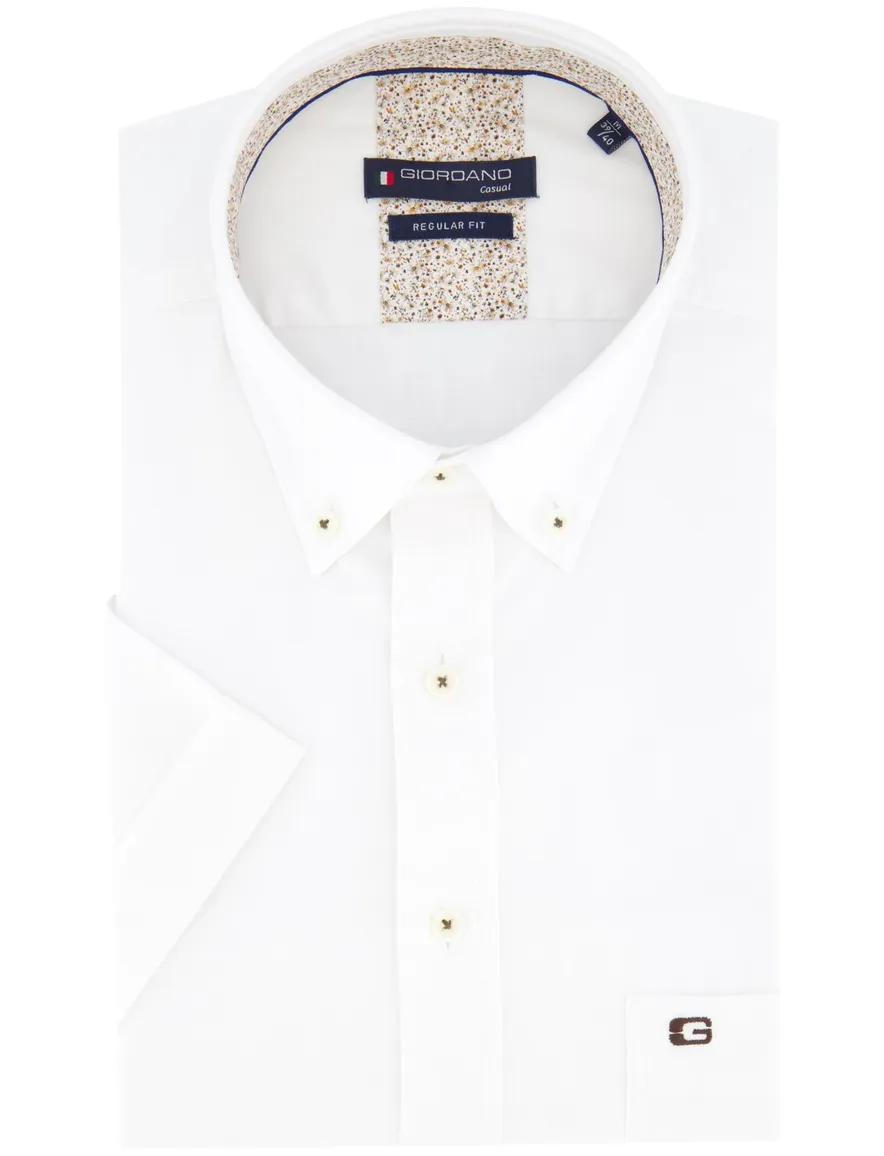 Giordano Regular Fit overhemd korte mouw wit effen