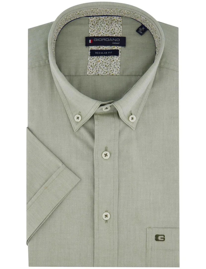 Giordano overhemd button down korte mouw Regular Fit groen