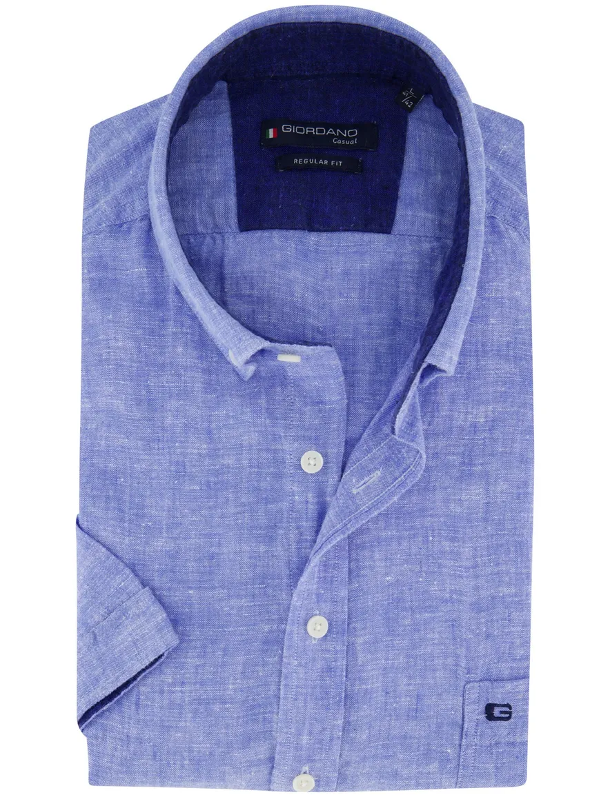 Giordano overhemd korte mouw blauw gemeleerd