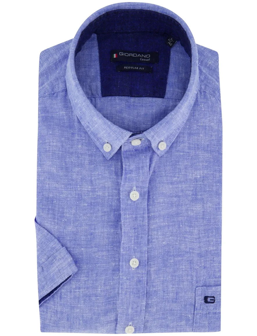 Giordano overhemd korte mouw blauw gemeleerd