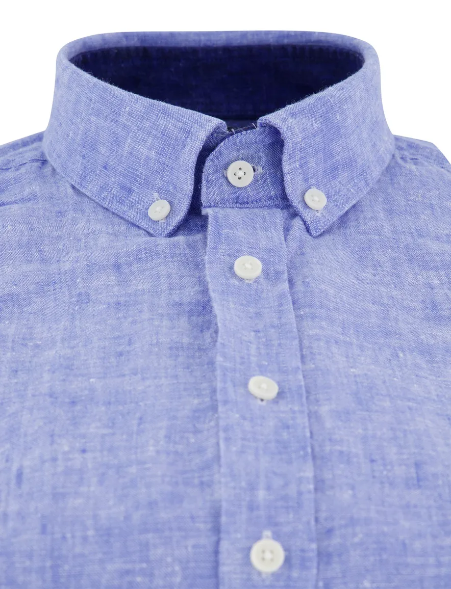 Giordano overhemd korte mouw blauw gemeleerd