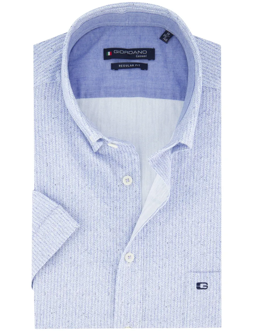 Giordano overhemd korte mouw blauw print wijde fit