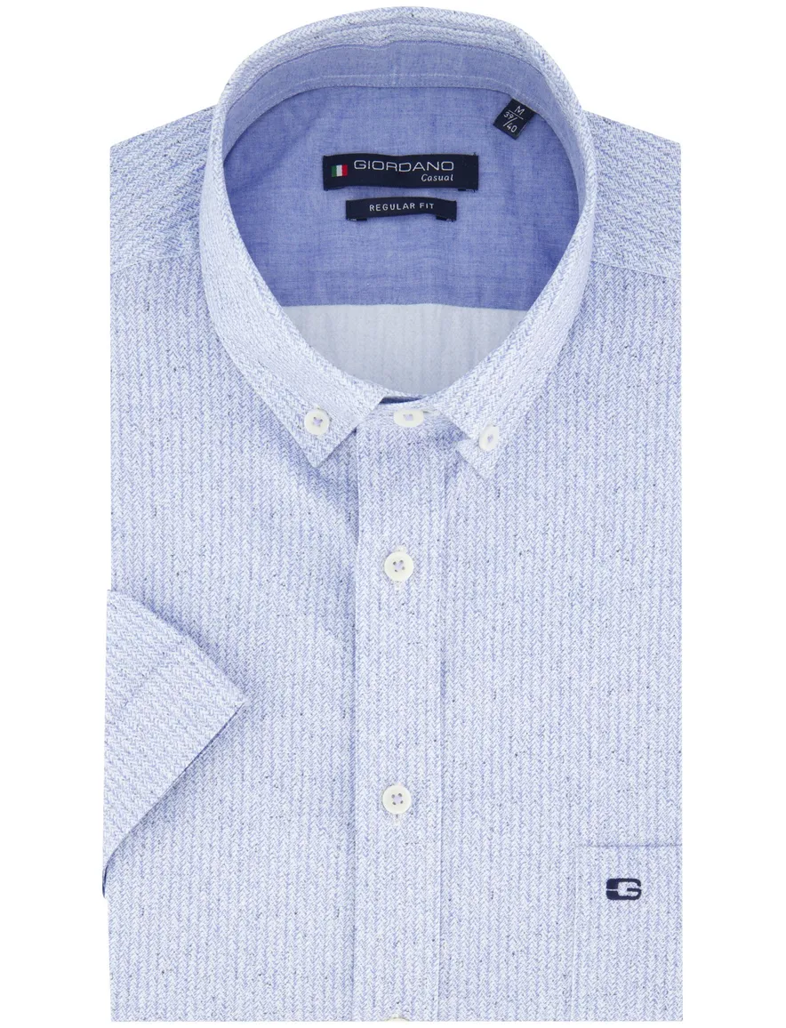 Giordano overhemd korte mouw blauw print wijde fit