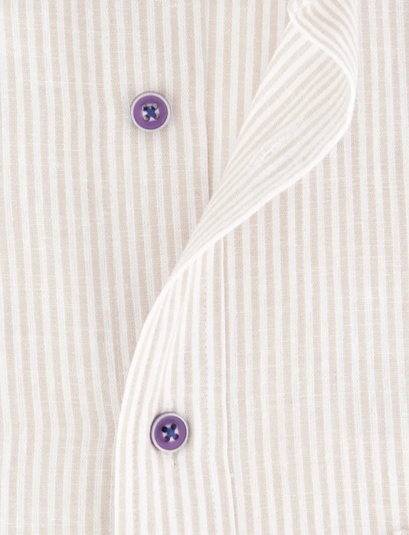 Giordano overhemd korte mouw beige gestreept button-down