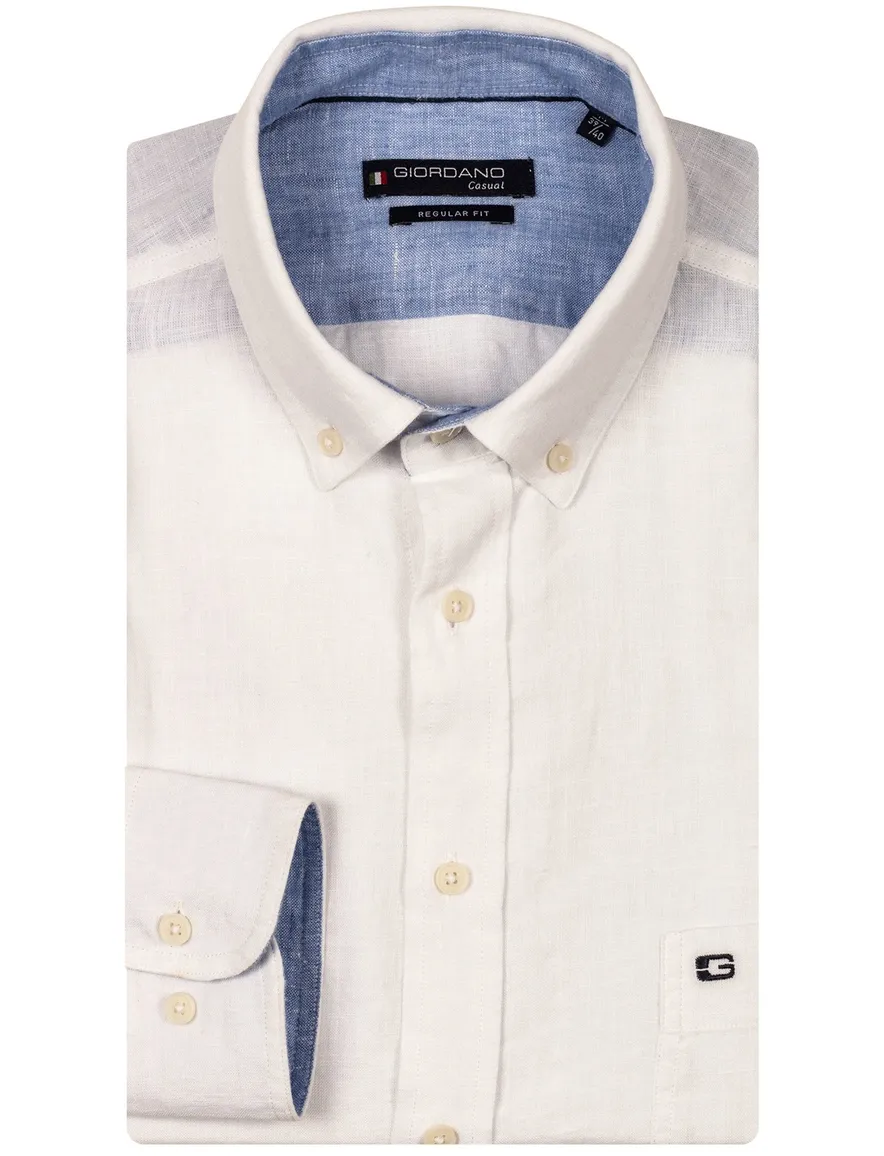 Giordano overhemd gebroken wit borstzak button-down