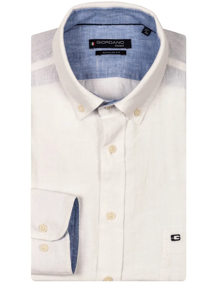 Giordano overhemd gebroken wit button-down borstzak