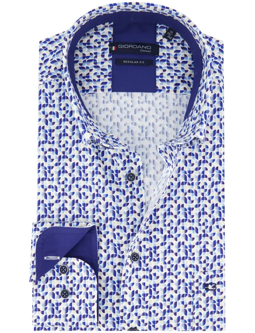 casual overhemd Giordano Regular Fit donkerblauw geprint