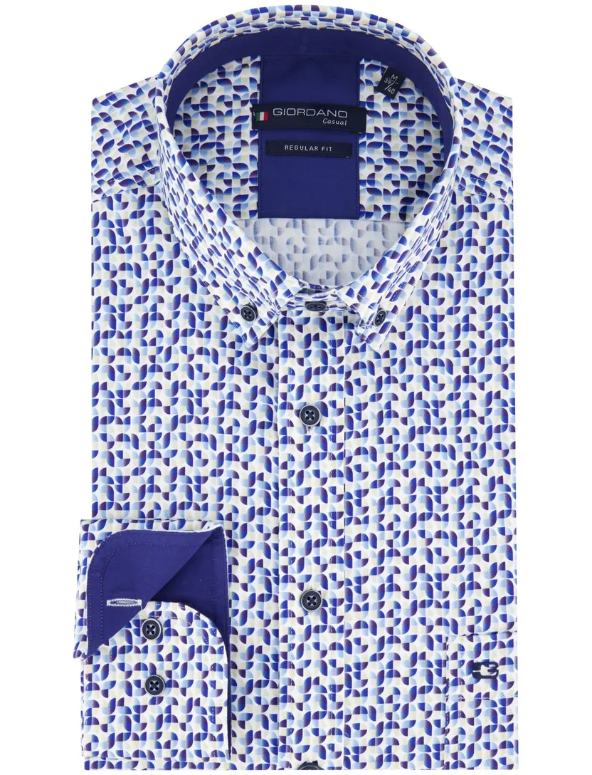 casual overhemd Giordano Regular Fit donkerblauw geprint