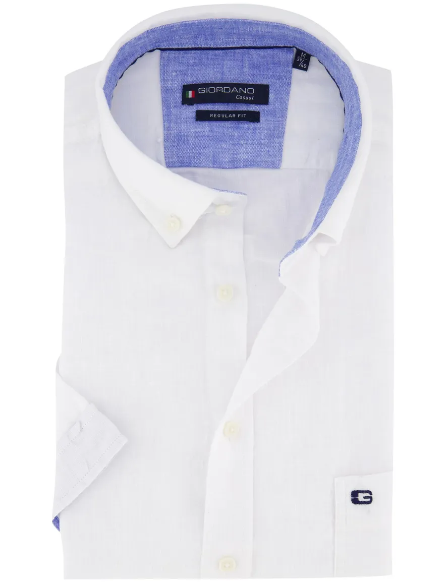 Giordano overhemd korte mouw wit linnen button-down