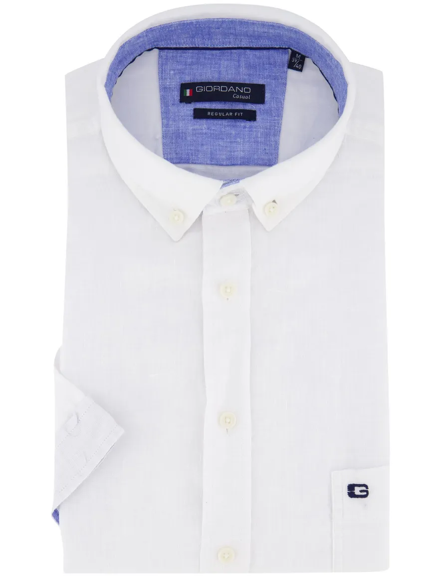 Giordano overhemd korte mouw wit linnen button-down