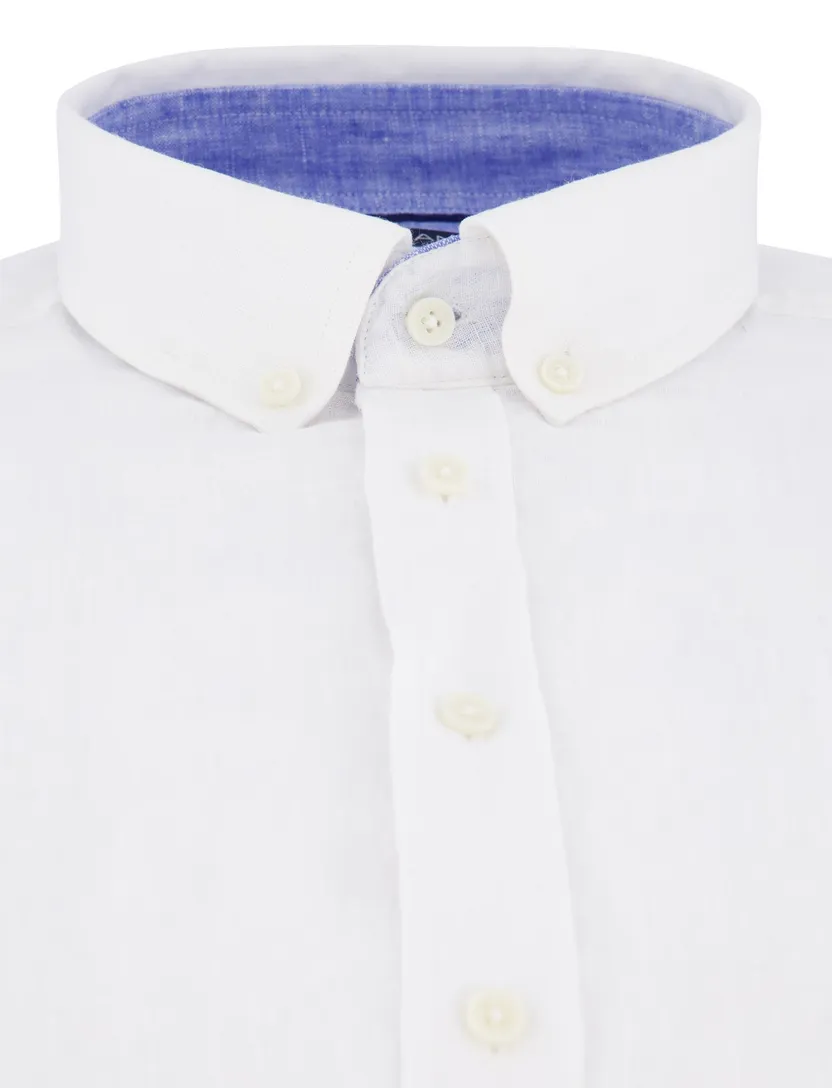 Giordano overhemd korte mouw wit button-down linnen