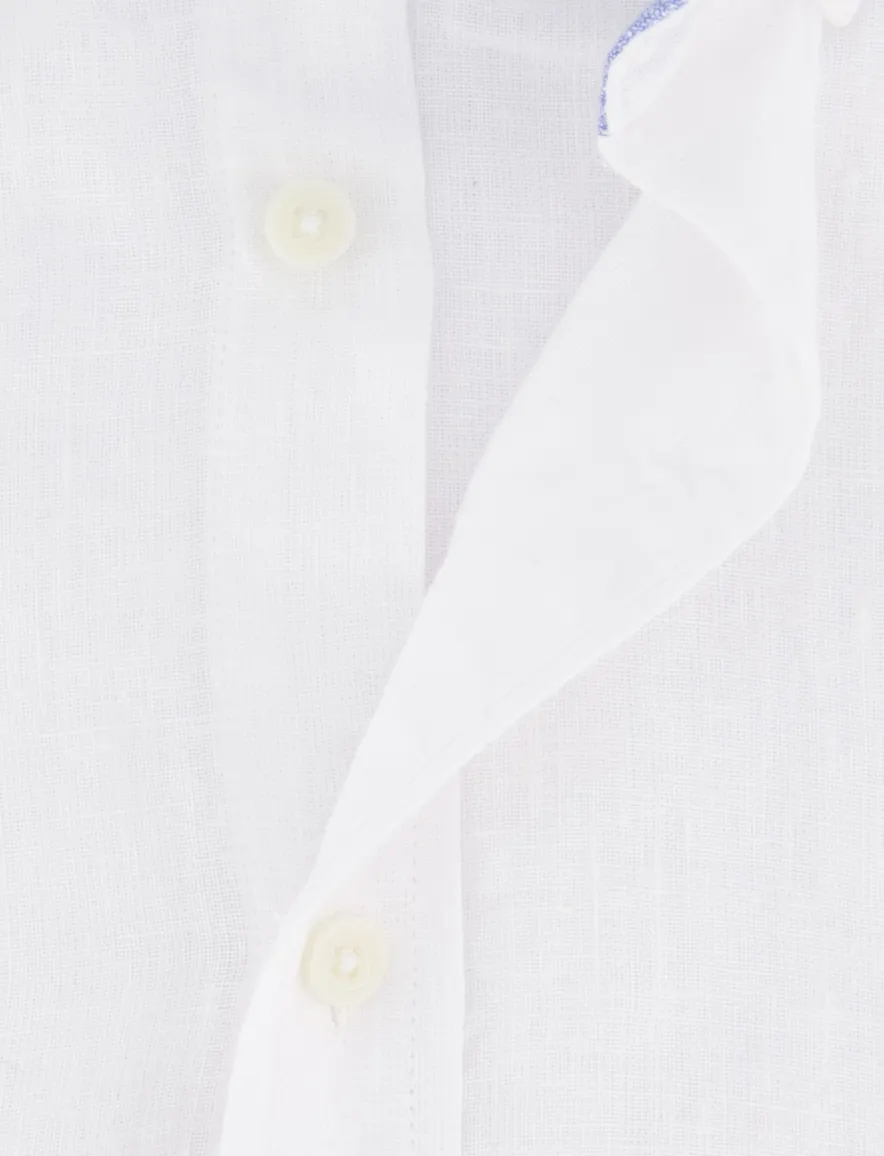 Giordano overhemd korte mouw wit linnen button-down